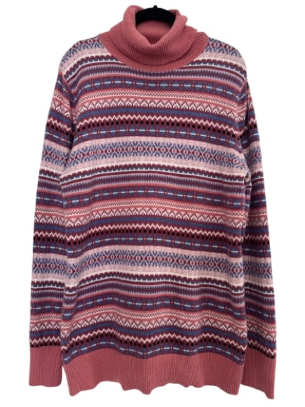L.L. Bean Cotton Cashmere Sweater Turtleneck Fair Isle Pink Pullover